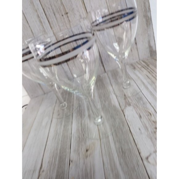 Wine Goblets Champagne Glasses 6 7/8" Stemmed Set of 3 Silver Bands - Picture 2 of 5